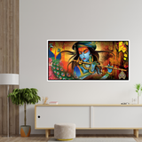 Premium Lord Krishna Playing Flute Premium Canvas Wall Painting For Home Decors