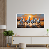 Premium Design Seven Running Horses With Sunrise Canvas Wall Paintings For Home Decors
