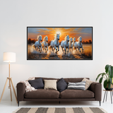 Premium Design Seven Running Horses With Sunrise Canvas Wall Paintings For Home Decors