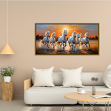 Premium Design Seven Running Horses With Sunrise Canvas Wall Paintings For Home Decors