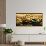 Premium Modern Golden Flower and Waves Canvas Wall Painting for Wall Decors