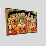 Premium Ram Darbar Divine Hindu Religious Vastu Golden Framed Canvas Wall Painting For Wall Decors