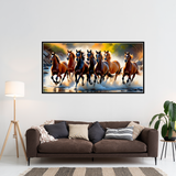 Premium Seven Running Horses on River Canvas Wall Décor Painting With Floating Framed for Wall Decors
