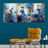 Beautiful Peacock Haven Crystal Glass Painting Set Of 3