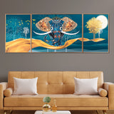 Decorative Udaipur Elephant Crystal Glass Painting Set Of 3