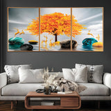 Golden Glory Nature Framed Crystal Glass Painting Set Of 3