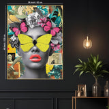 Lady Floral Beauty Butterfly & Bloom Cotton Canvas Wall Painting