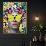 Lady Floral Beauty Butterfly & Bloom Cotton Canvas Wall Painting