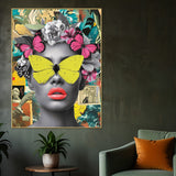 Lady Floral Beauty Butterfly & Bloom Cotton Canvas Wall Painting