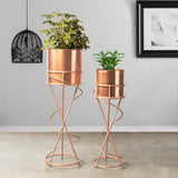 On Trend Abstract Ross Gold Stand & Ross Gold Finish Pot Planters Set