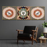 Pride Of Wild Elephant Framed Crystal Glass Painting Set Of 3