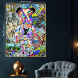 Street Colorful Graffiti Fashion Violent Teddy Bear Cotton Canvas Wall
