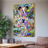 Street Colorful Graffiti Fashion Violent Teddy Bear Cotton Canvas Wall