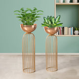 Urban Zen Gold Stand & Ross Gold Pot Planters Set of 2