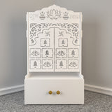 Lotus Wooden Floor Door Temple for Home With Inbuilt focus Lights & Spacious Shelf