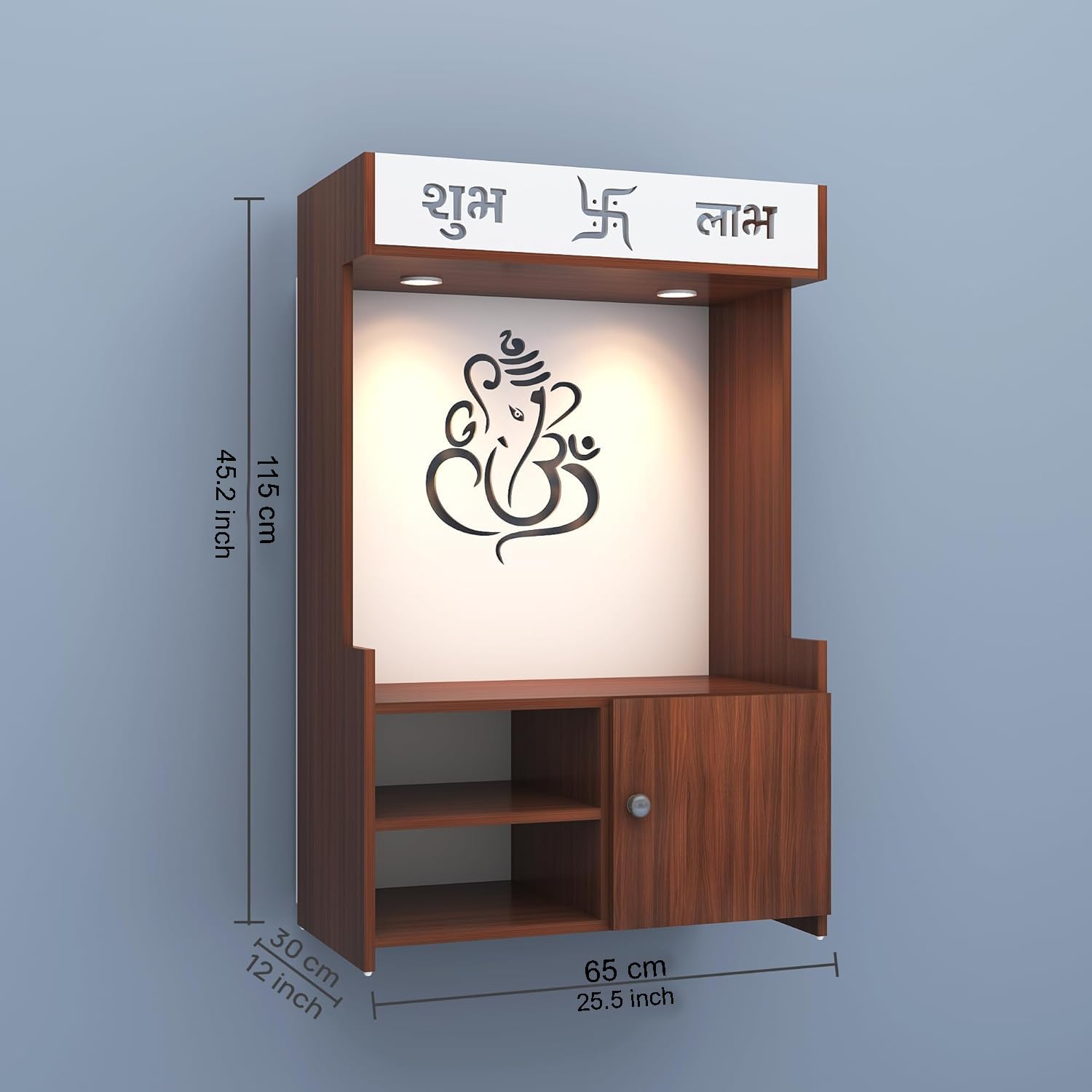 Divine LED Light Puja Shelf Ganesha Temple Stand Home Mandir Puja Mandir for Home, Office - Brown