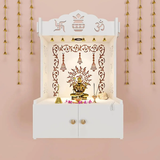 Premium Wall Temple with Inbuilt Focus Light & Spacious Wooden Shelf- White