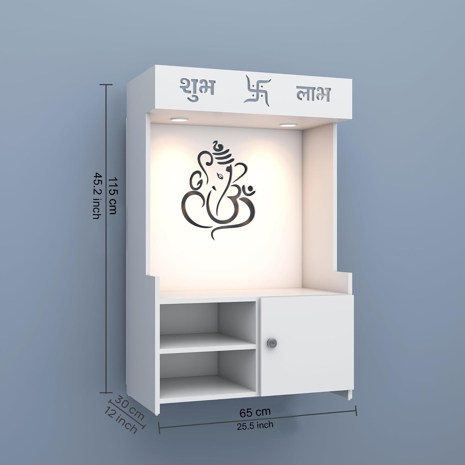 Divine LED Light Puja Shelf Ganesha Temple Stand Home Mandir Puja Mandir for Home, Office - White