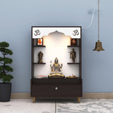 Engineered Wood Divine Home / Puja Temple Design with LED Lights, Home Mandir, OM, Puja Shelf for Home/Office - Brown