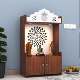Divine LED Light Puja Shelf OM Temple Stand Home Mandir Puja Mandir for Home, Office - Walnut