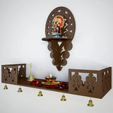 Beautiful Wall Hanging Wooden Temple/ Pooja Mandir Design with Shelf, Brown Color