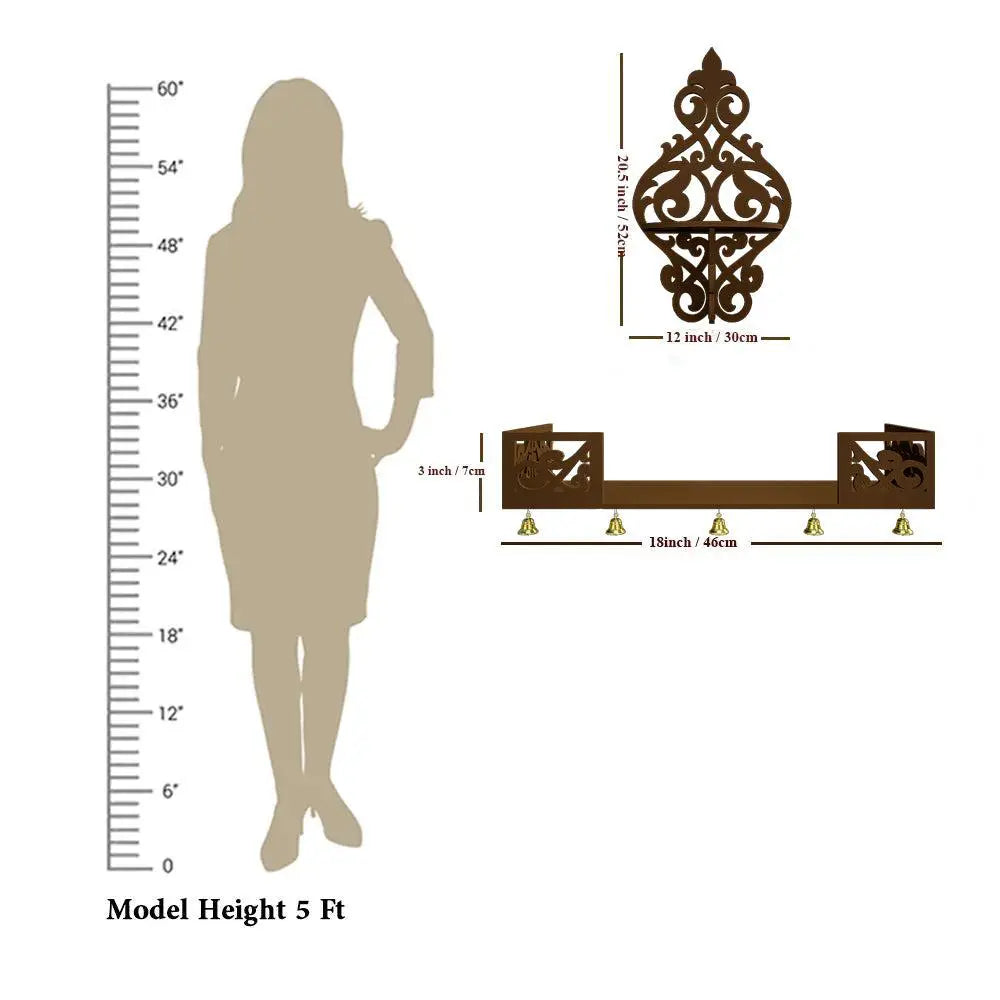 Beautiful Wall Hanging Wooden Temple/ Pooja Mandir Design with Shelf,  Brown Color