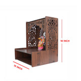 Luxurious Wooden Temple for Home, Office with Spacious Shelf & Inbuilt Focus Lights