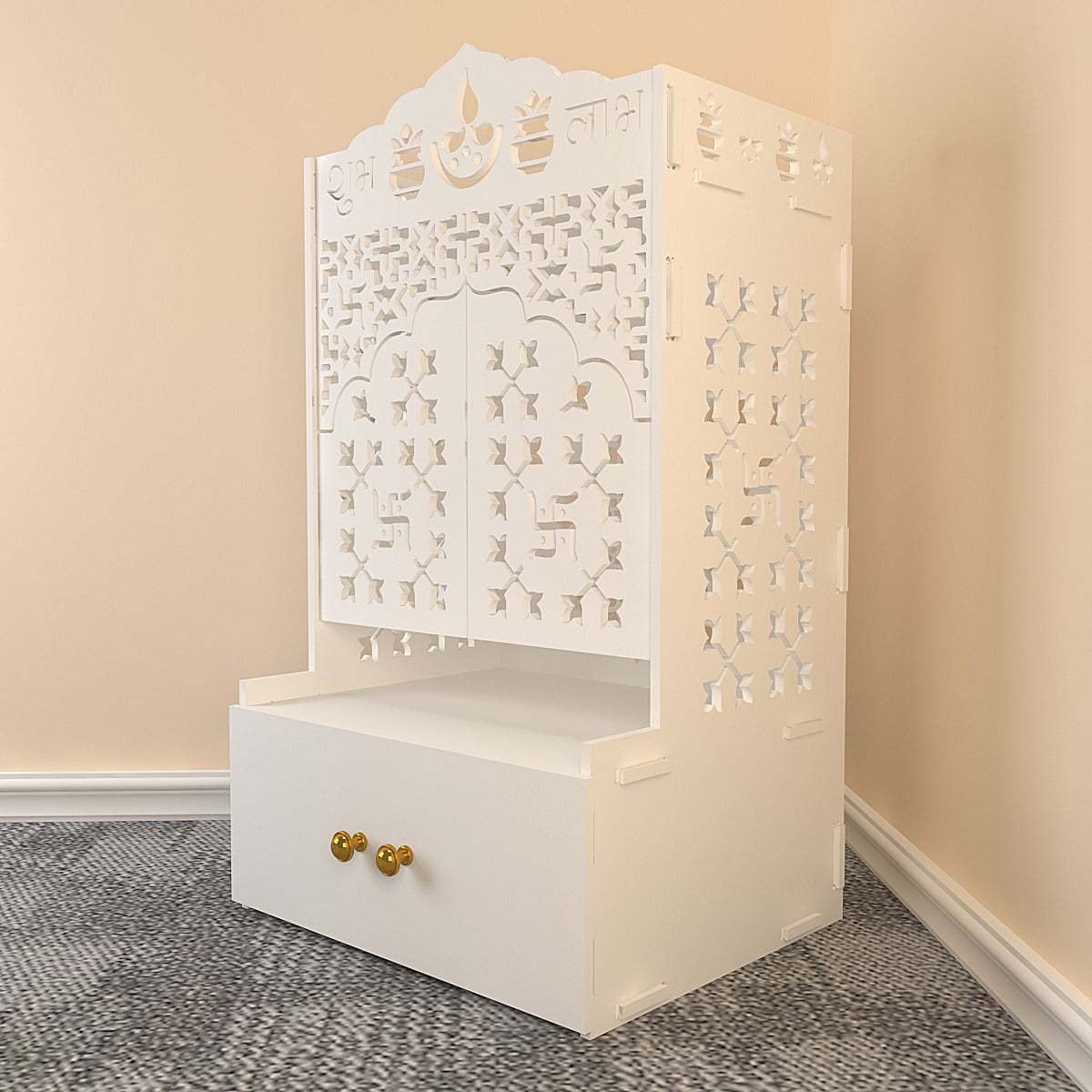 Premium Door Temple with Inbuilt Focus Light & Spacious Wooden Shelf