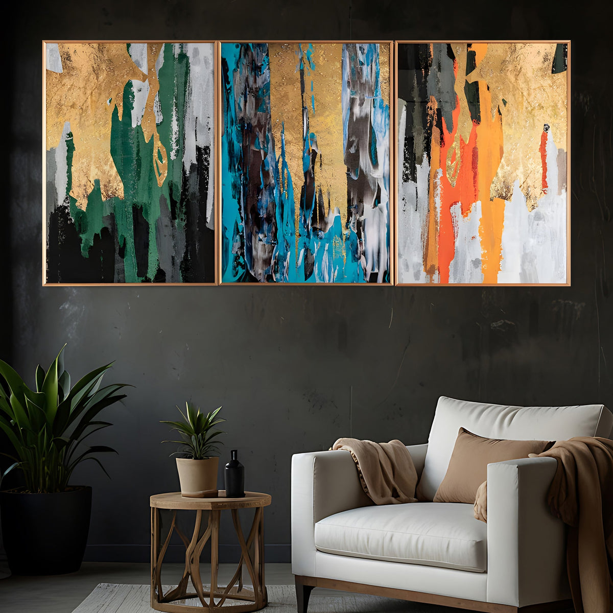 Abstract Art Framed Crystal Glass Painting Set Of 3