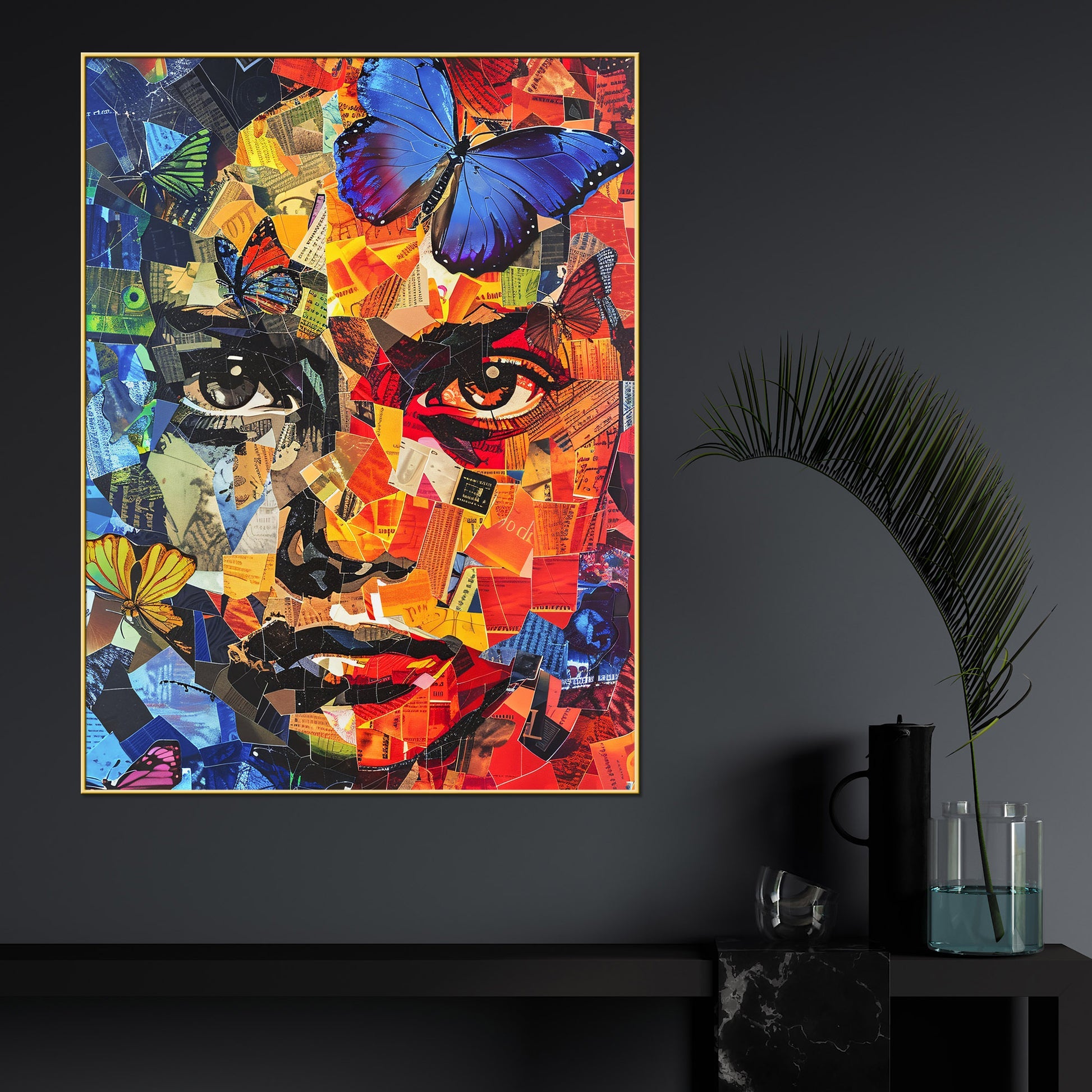 Abstract Floral Butterfly Woman Cotton Canvas Wall Painting