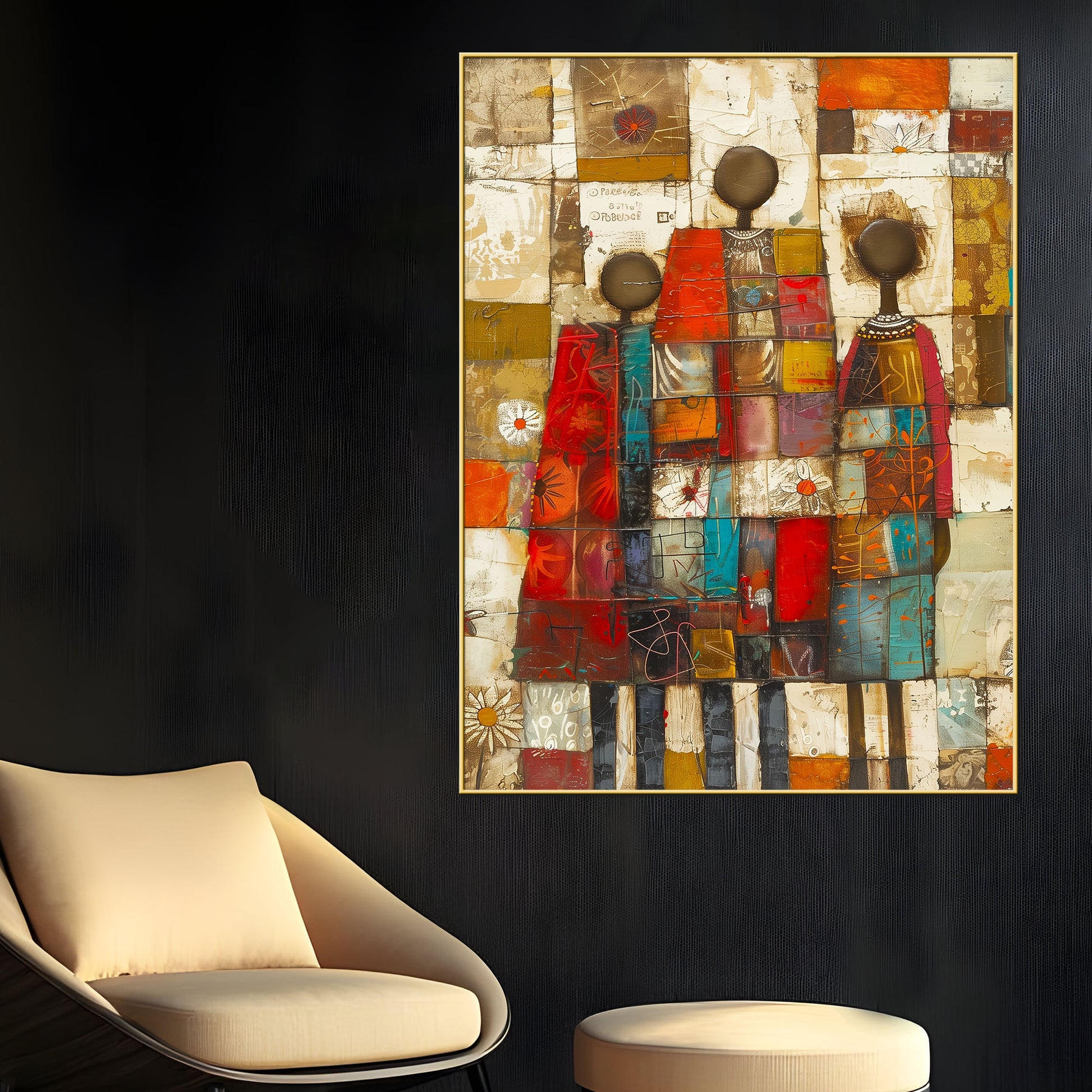 Abstract Geometric Tribal Harmony Cotton Canvas Wall Painting