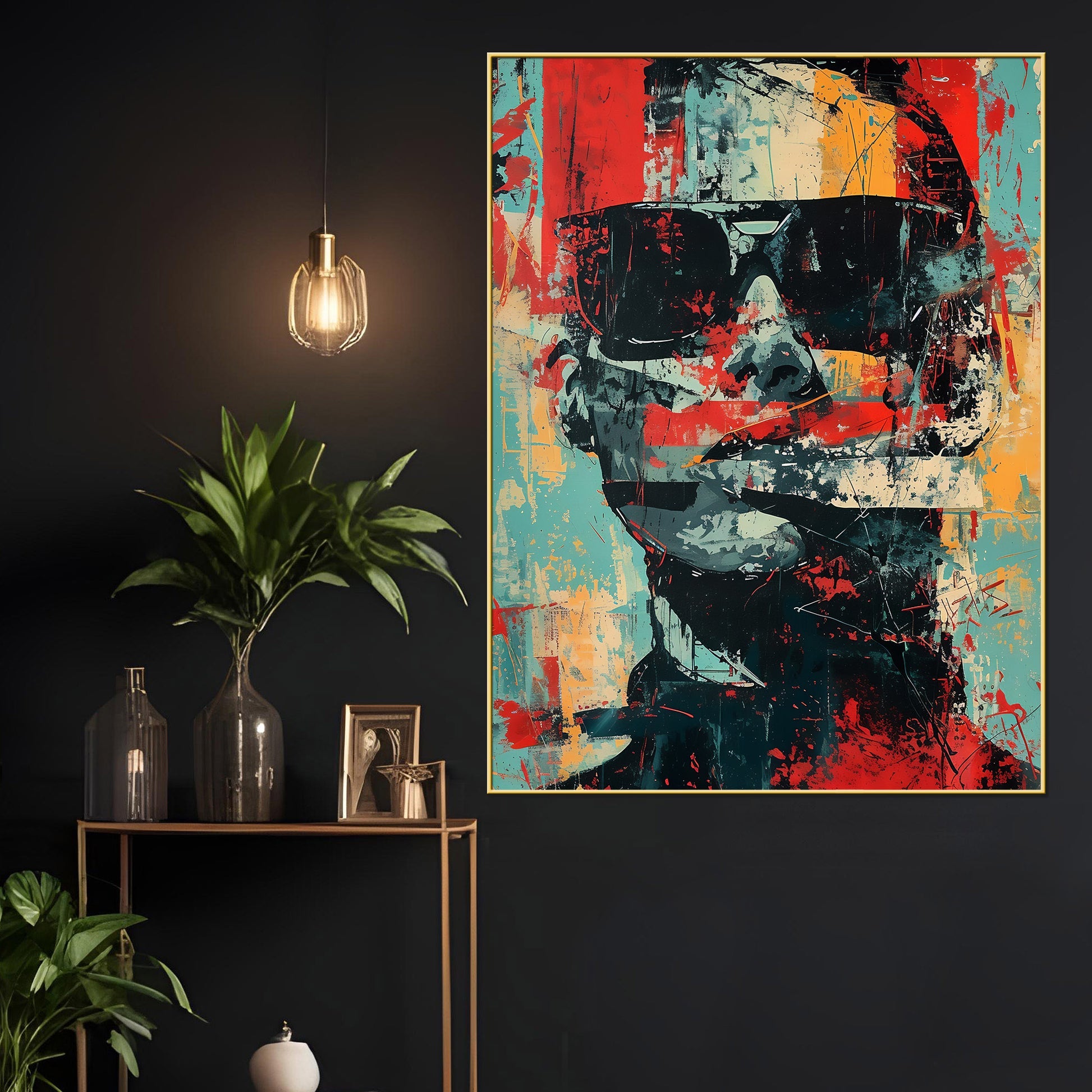 Abstract Man With The Sunglasses Cotton Canvas Wall Painting