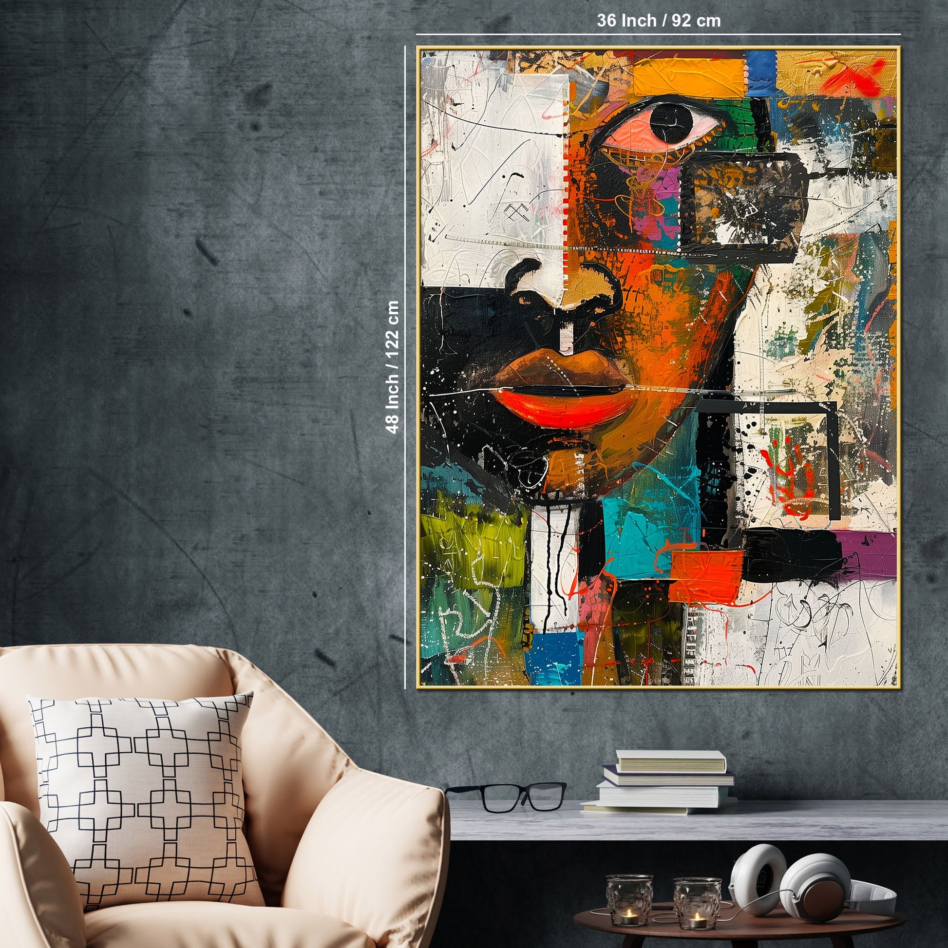 Afro Abstract Geometric Face Cotton Canvas Wall Painting