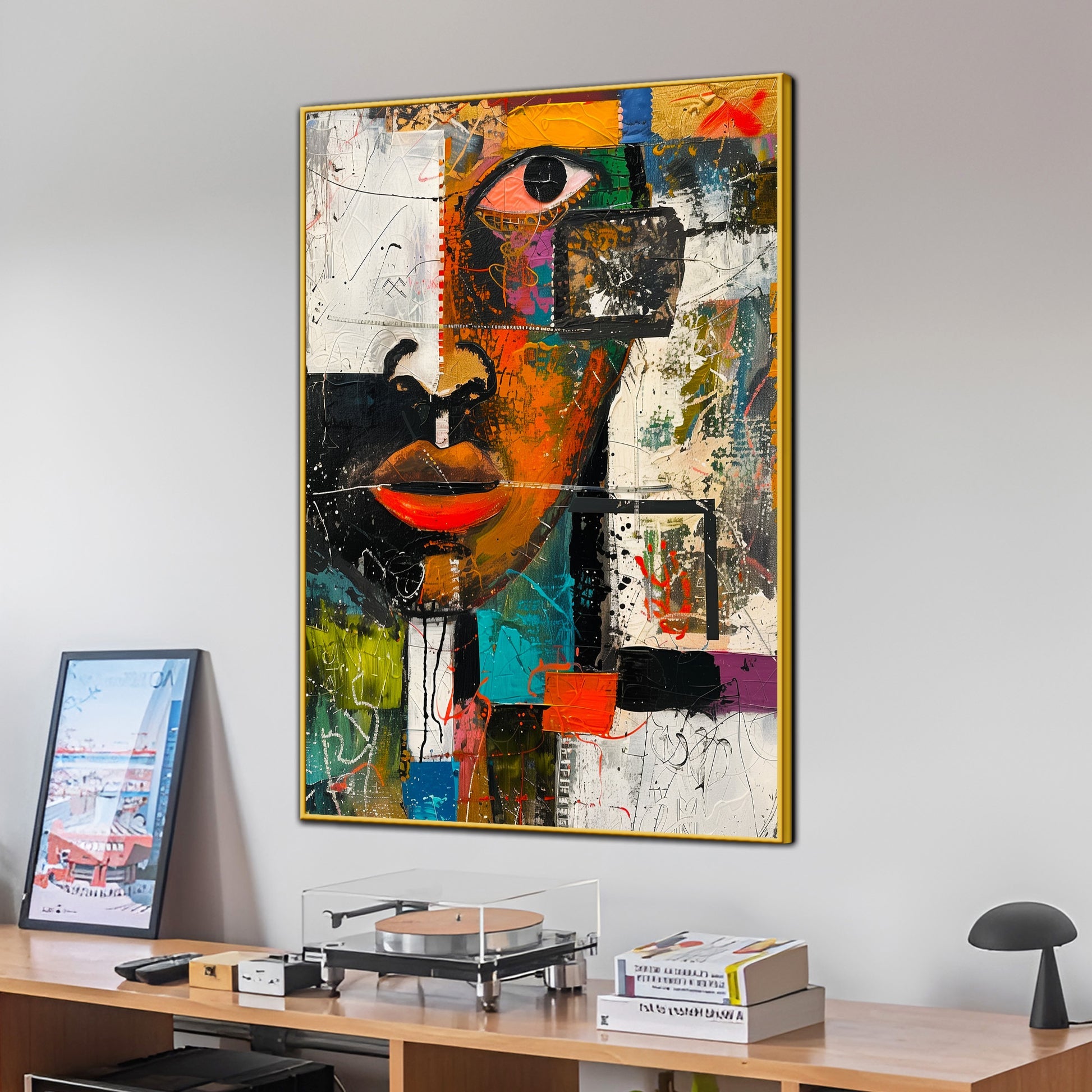 Afro Abstract Geometric Face Cotton Canvas Wall Painting