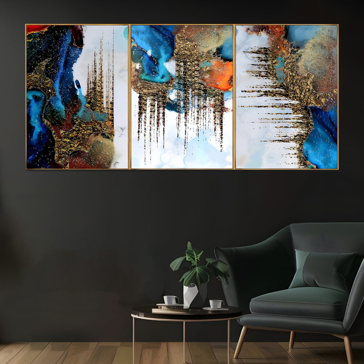 Aurora Spectrum Framed Crystal Glass Painting Set Of 3