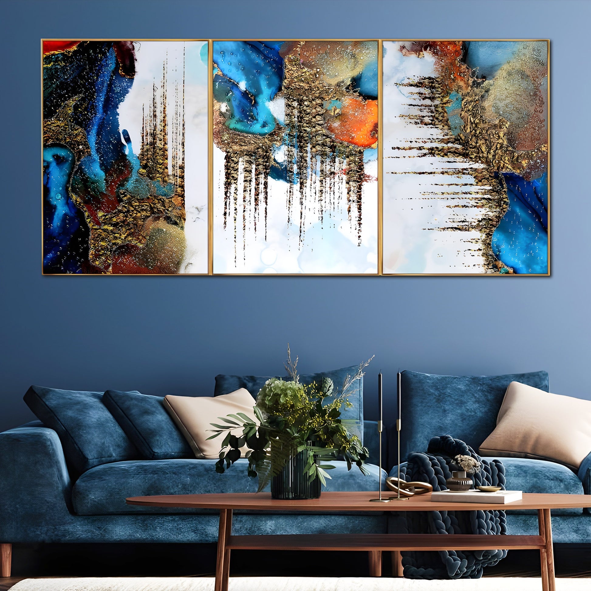 Aurora Spectrum Framed Crystal Glass Painting Set Of 3