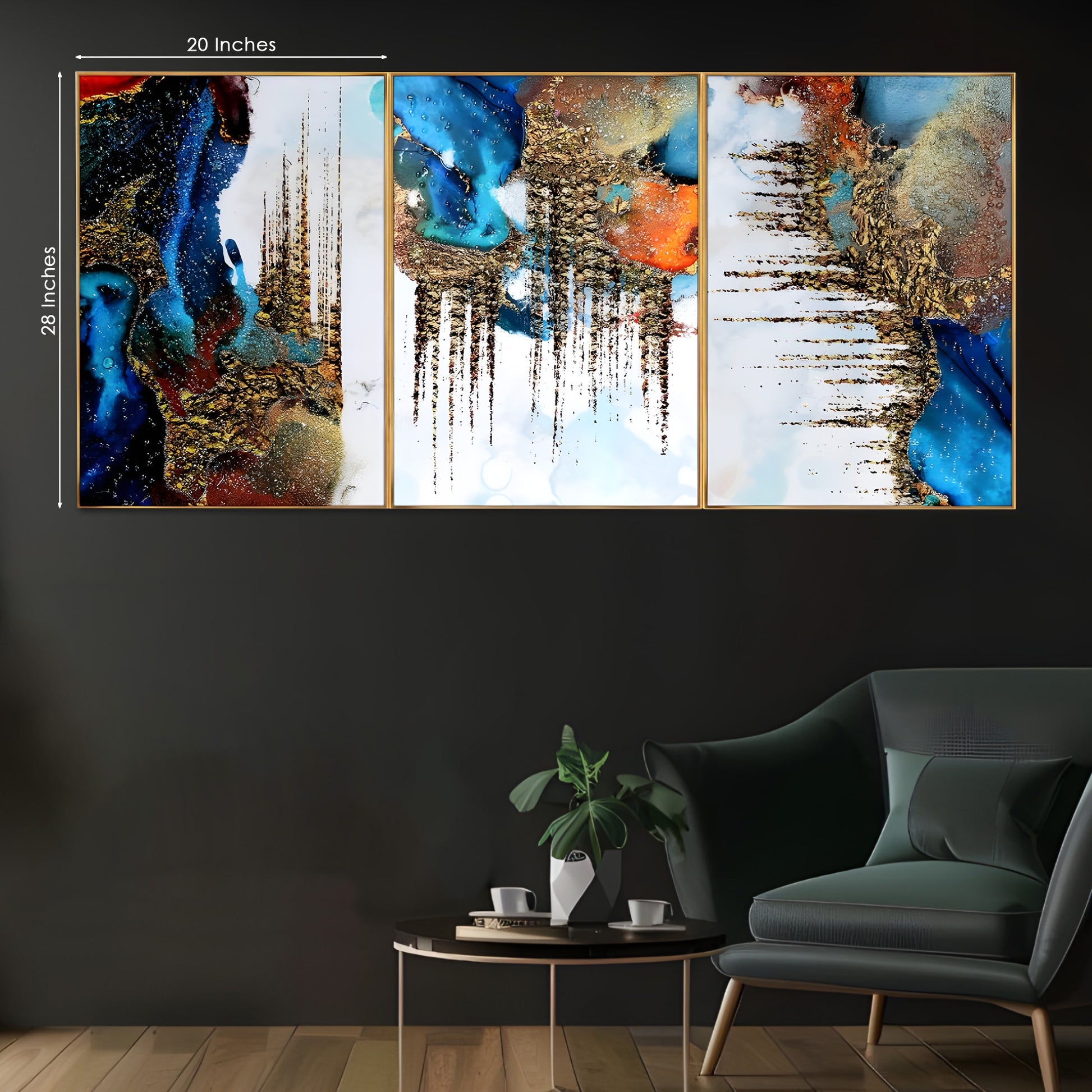 Aurora Spectrum Framed Crystal Glass Painting Set Of 3