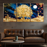 Big Golden Tree Framed Crystal Glass Painting Set Of 3