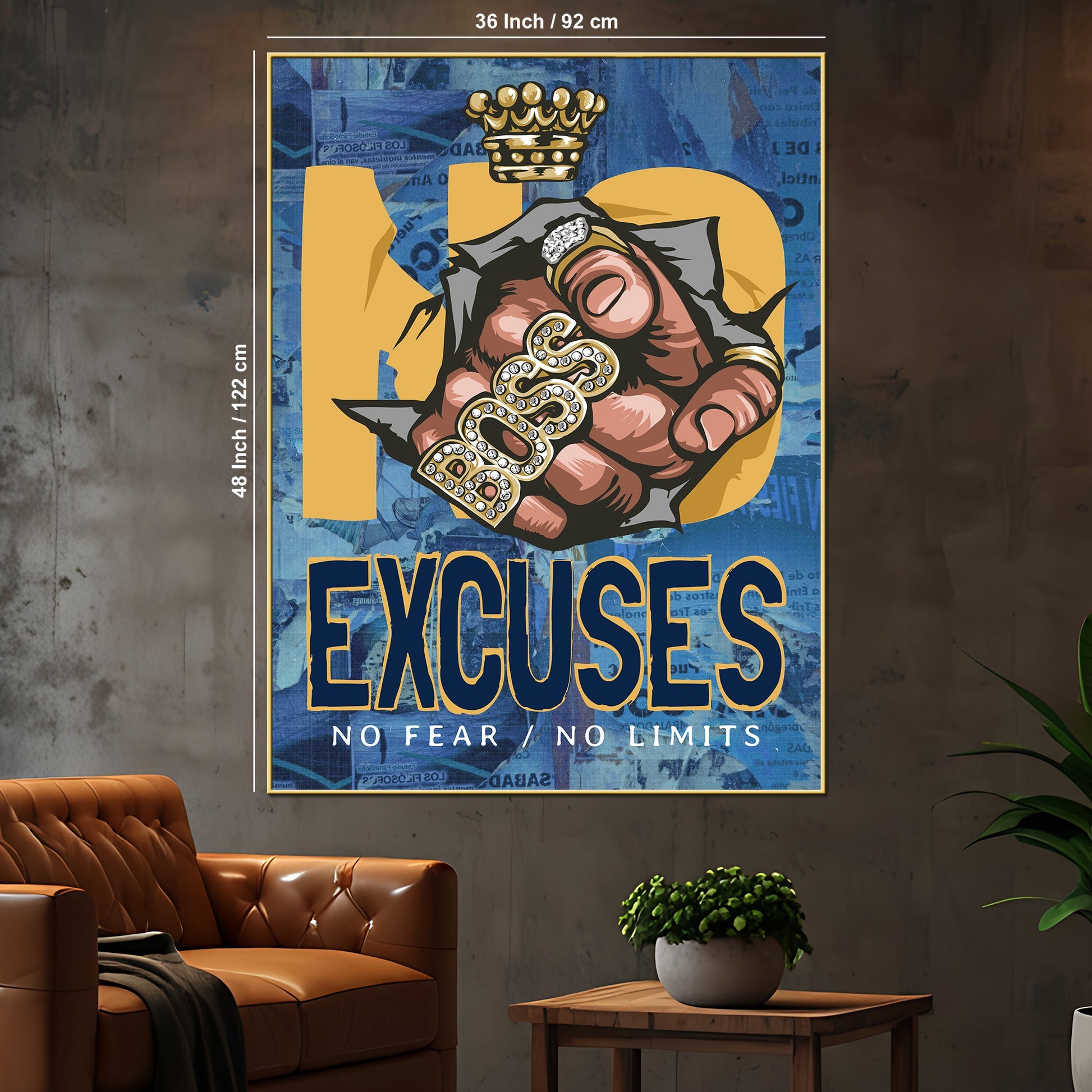 Boss Hand No Excuses No Limits Cotton Canvas Wall Painting