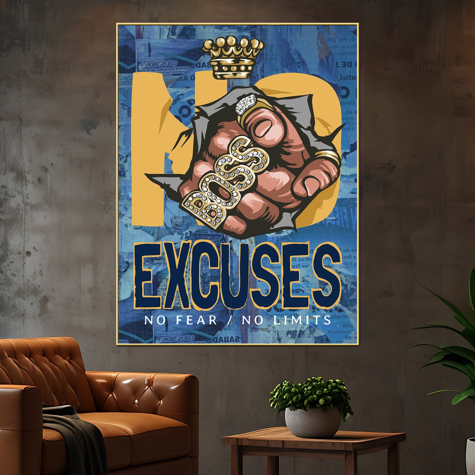 Boss Hand No Excuses No Limits Cotton Canvas Wall Painting
