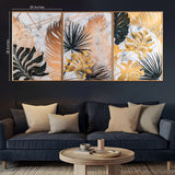 Botanical Leaves Framed Crystal Glass Painting Set Of 3