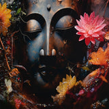 Buddha In Blooms Framed Crystal Glass Painting