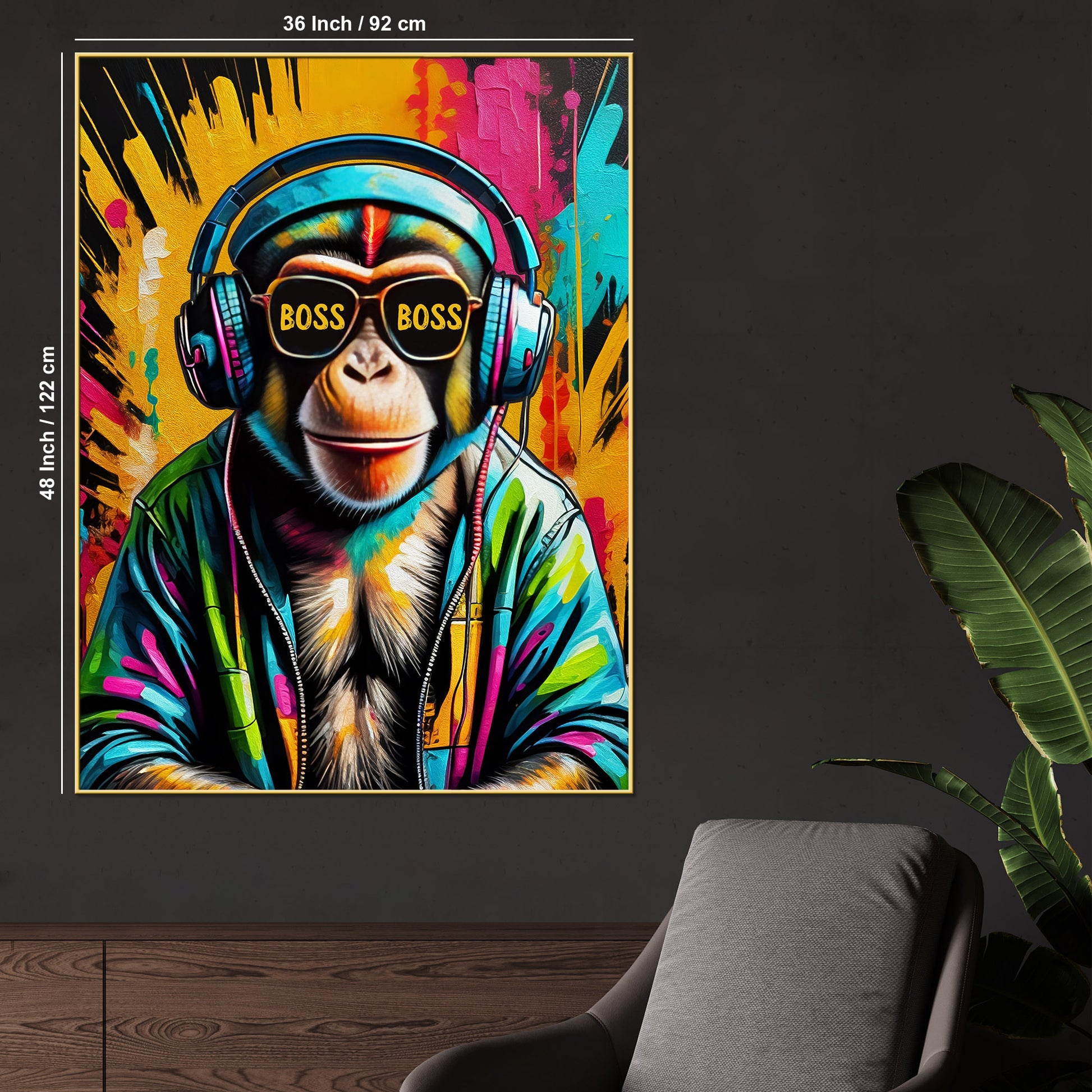 Color Abstract Chimp The Boss Cotton Canvas Wall Painting