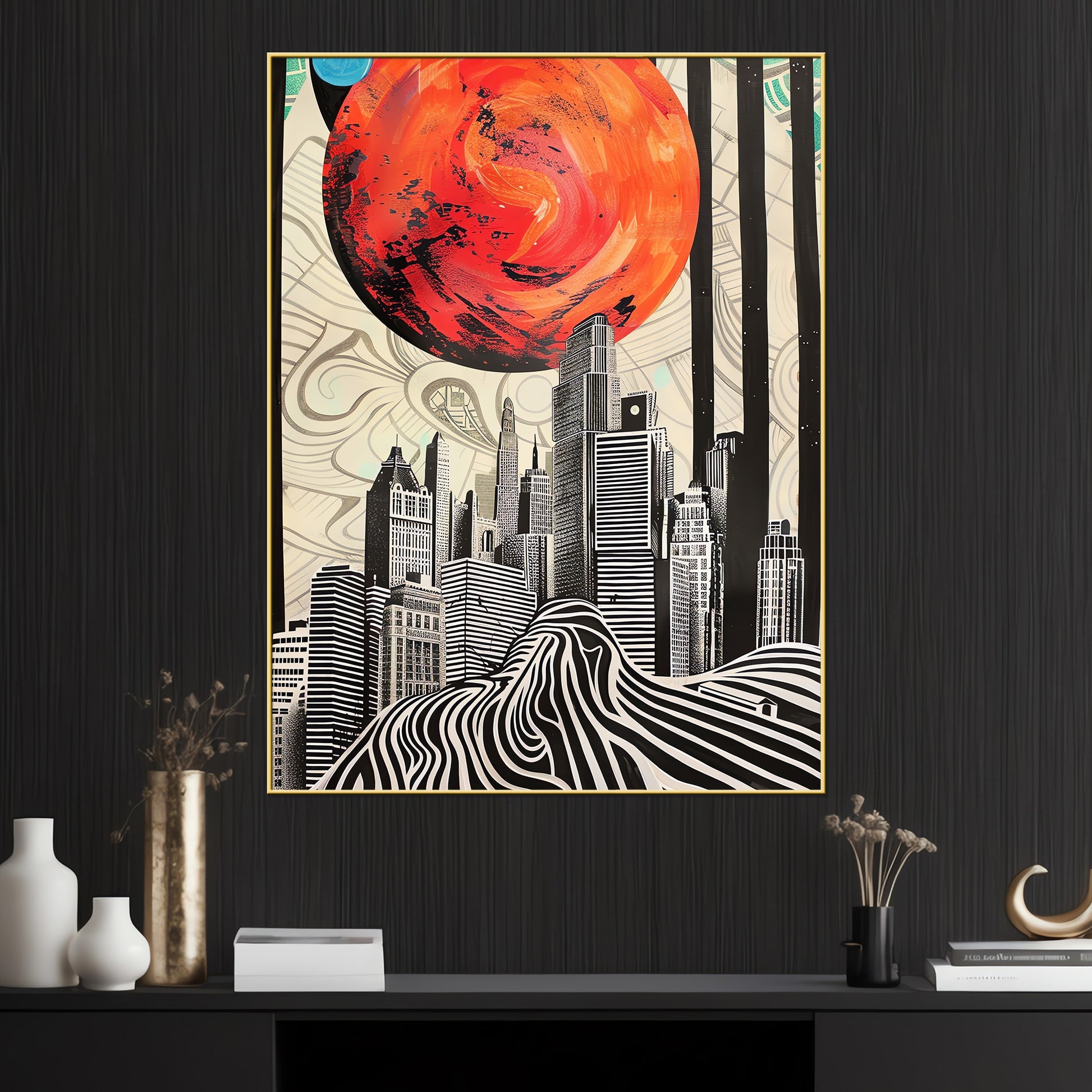 Cosmic City Silhouettes At Dawn Cotton Canvas Wall Painting
