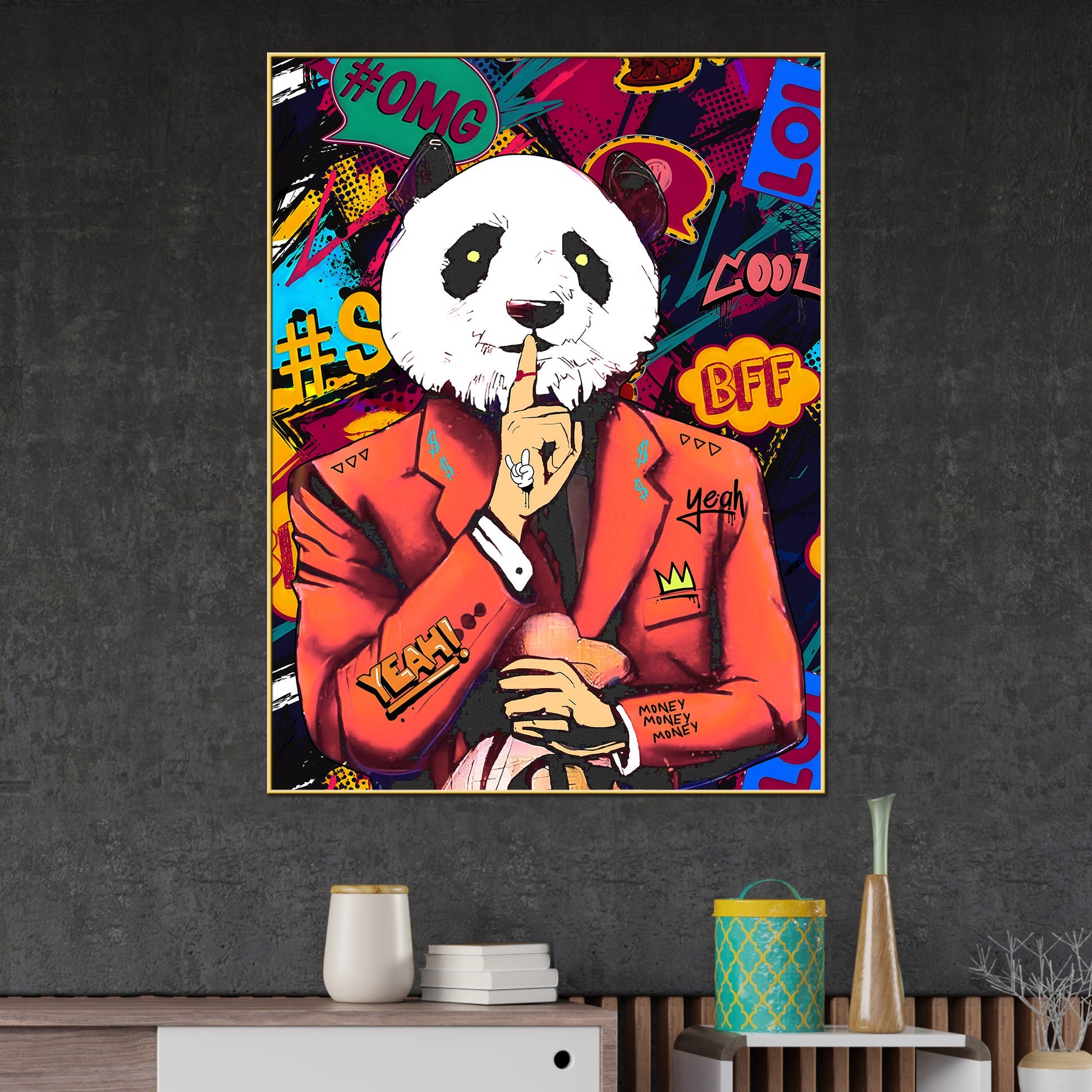 Don'T Tell Your Secrets Cool Panda Cotton Canvas Wall Painting