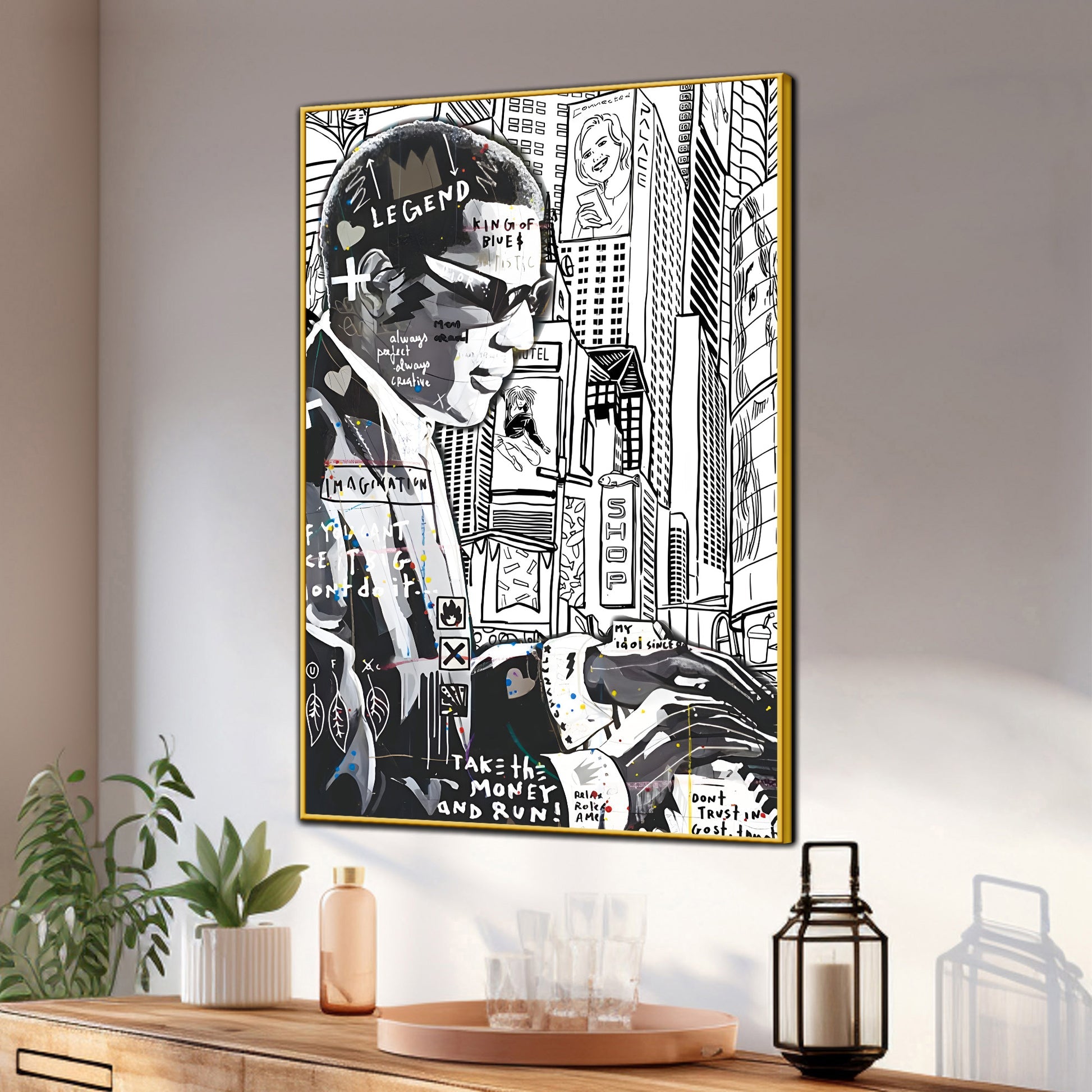 Drawn NYC Street At Night Urban Legend Cotton Canvas Wall Painting