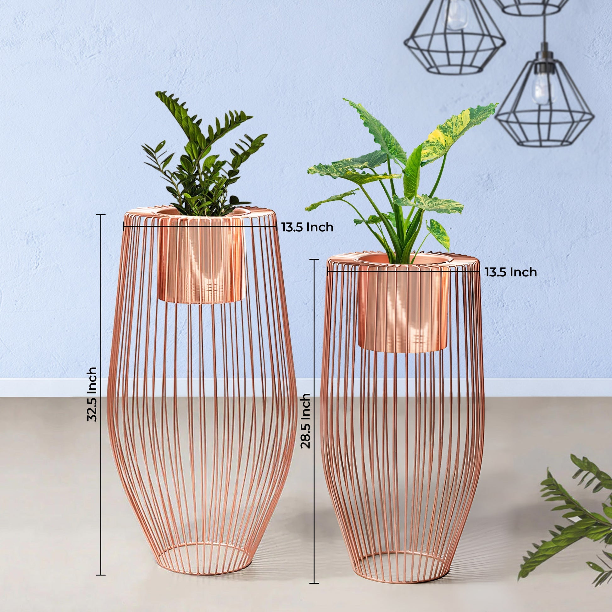 Euphoric Earth Ross Gold Stand & Ross Gold Finish Pot Planters Set of