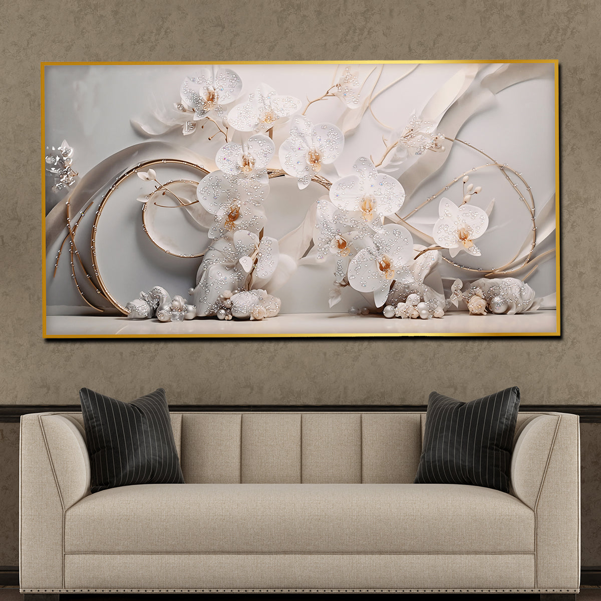 Floral Petals In Ice Framed Crystal Glass Painting