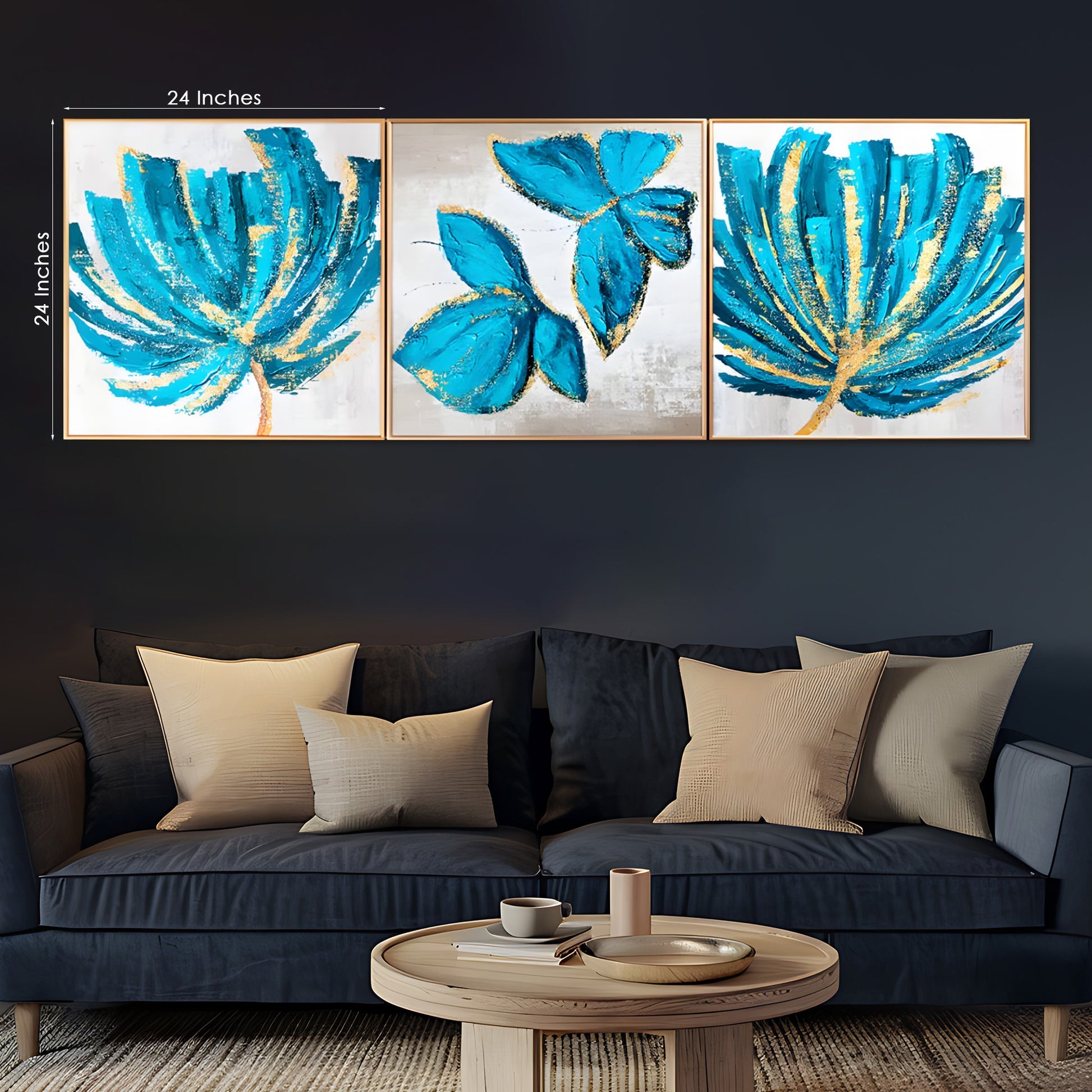 Flower Lima Butterfly Framed Crystal Glass Painting Set Of 3