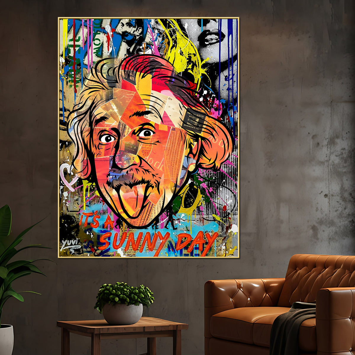 Funky Albert Einstein Pop Art Cotton Canvas Wall Painting